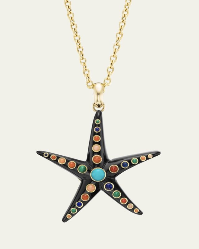 18K Large Starfish Pendant Necklace, 18"L